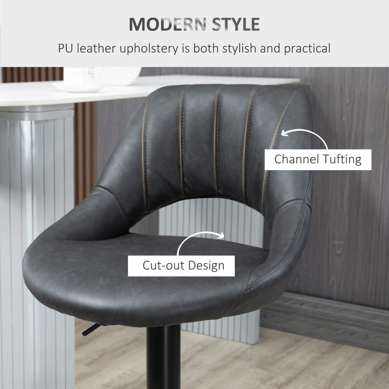 HOMCOM Bar Stools Set of 2, PU Leather Swivel Barstools with Backrest and Footrest for Kitchen, Counter, Breakfast Bar, Grey