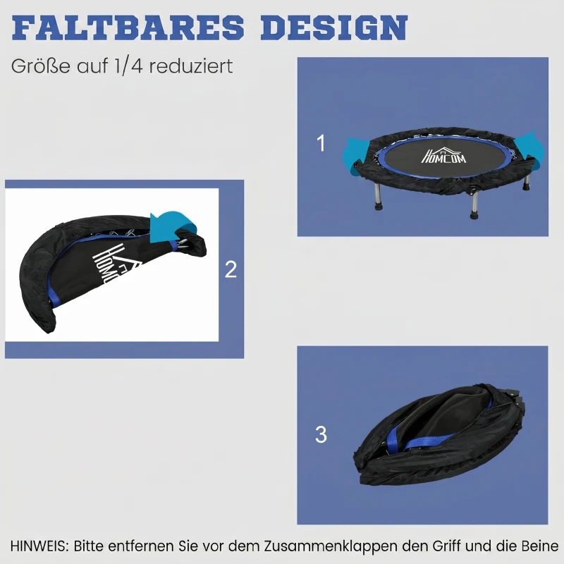 HOMCOM Fitnesstrampolin, klappbar, verstellbarer Haltegriff, Ø102x123H cm, bis 150 kg, Schwarz/Blau
