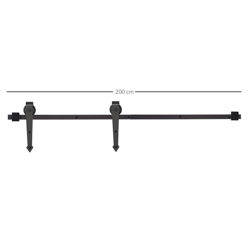 HOMCOM Kit per Porta Scorrevole in Stile Rustico con Binario 200cm e Rotelle, Nero