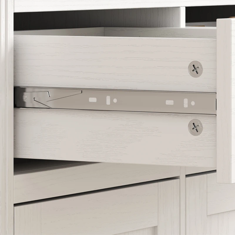 HOMCOM Aparador Alto de Cocina con 4 Puertas 2 de Cristal 2 Cajones y Estantes Ajustables Blanco