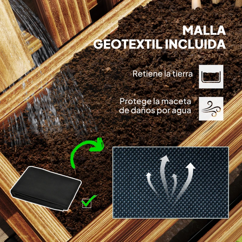 Outsunny Jardinera de Pared de Madera con Enrejado y 3 Macetas Móviles para Jardín Terraza Patio 60x16x80 cm Carbonizado