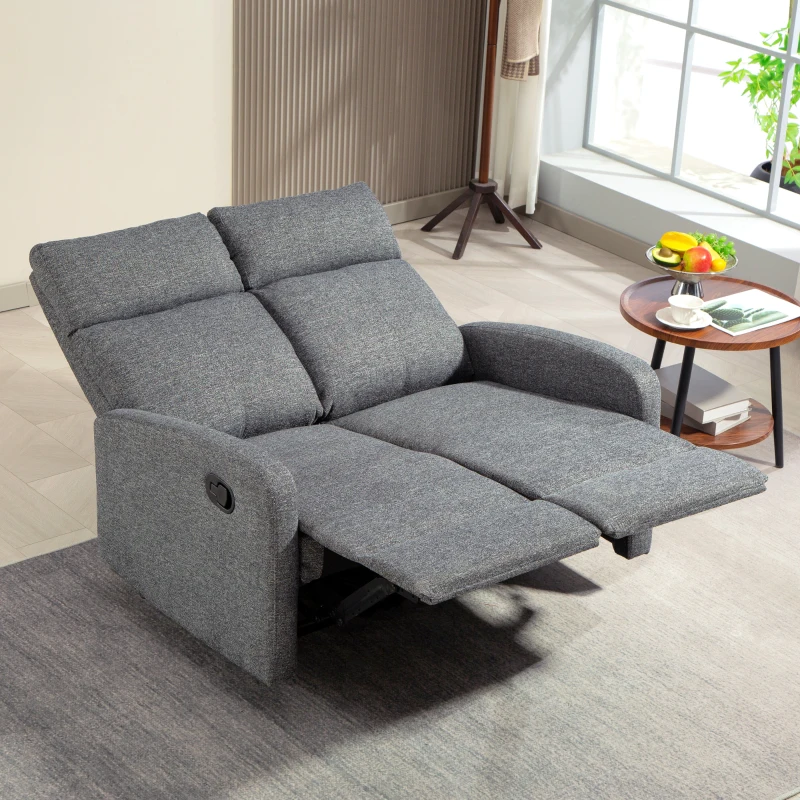 HOMCOM 2-Sitzer-Sofa, individuell verstellbare Rückenlehnen, Fußstütze, Stoffbezug, Stahl, Grau(m-10)