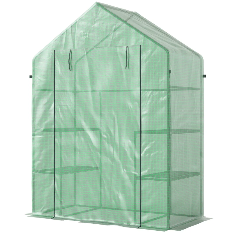 Outsunny Seră de Grădină cu 2 Rafturi pe 3 Niveluri și Intrare cu Fermuar, din Oțel și PE, 142x73x195 cm, Verde