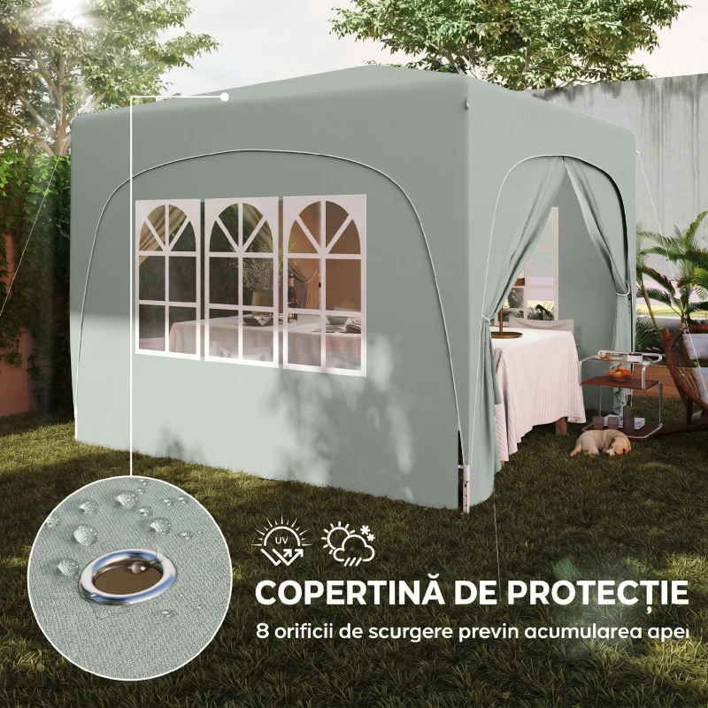 Outsunny Foișor de Grădină 3x3 m Pliabil cu Înălțime Reglabilă, Protecție UPF50+ și Geantă, Gri Deschis