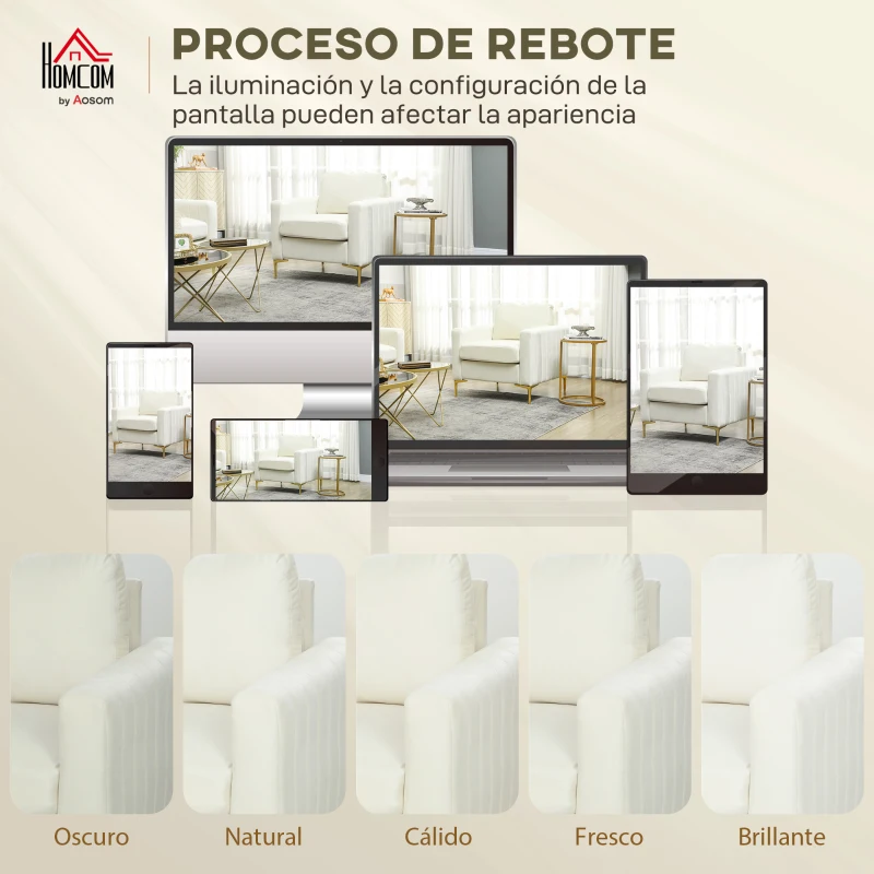 HOMCOM Butaca de Salón Tapizada en Terciopelo Acolchado Grueso Asiento Ancho Reposabrazos Almohadilla 81x77x81 cm Crema