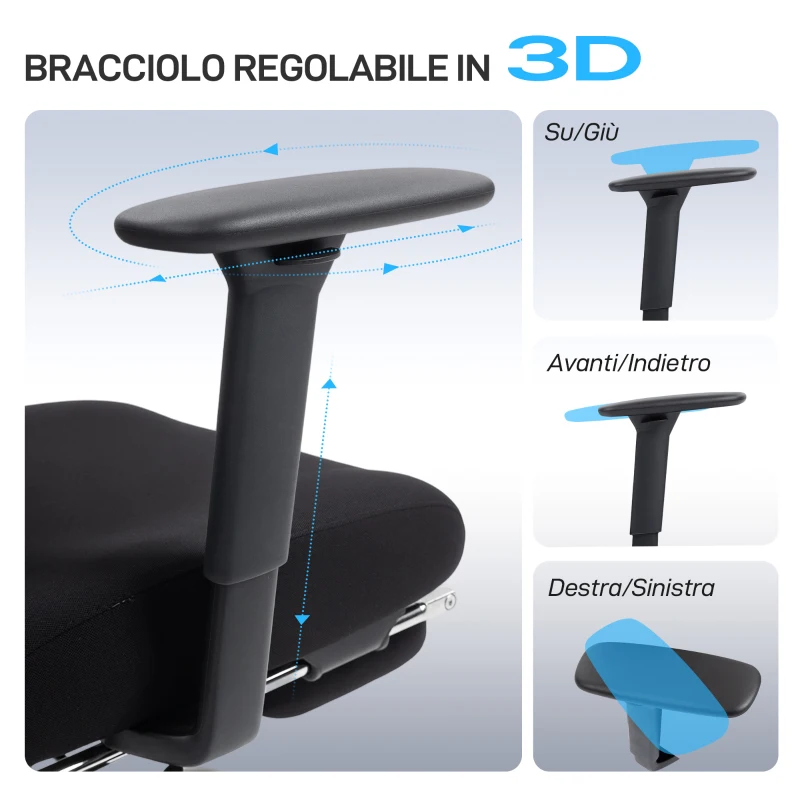 HOMCOM Sedia da Ufficio Ergonomica e Traspirante con Supporto Lombare Dinamico e Poggiapiedi, 73x75x120-128 cm, Nero