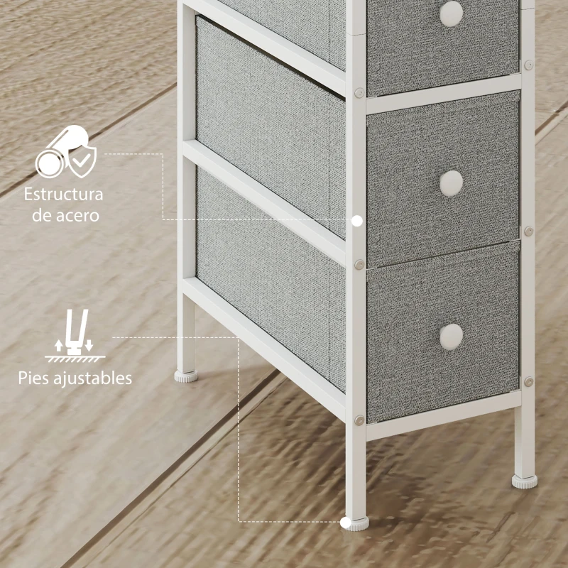 HOMCOM Cómoda con 4 Cajones de Tela Marco de Acero Cómoda para Dormitorio para Espacios Pequeños Salón Vestidor Gris Claro