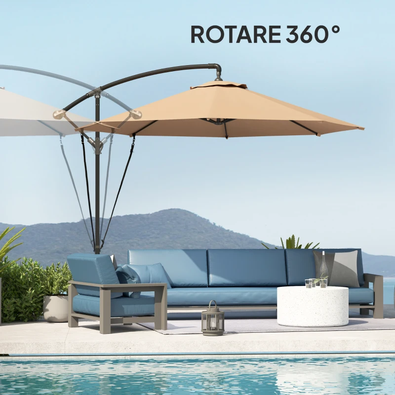 Outsunny Umbrelă de Grădină Rotativă, 3 m, cu Mâner Tip Manivelă, Cachi