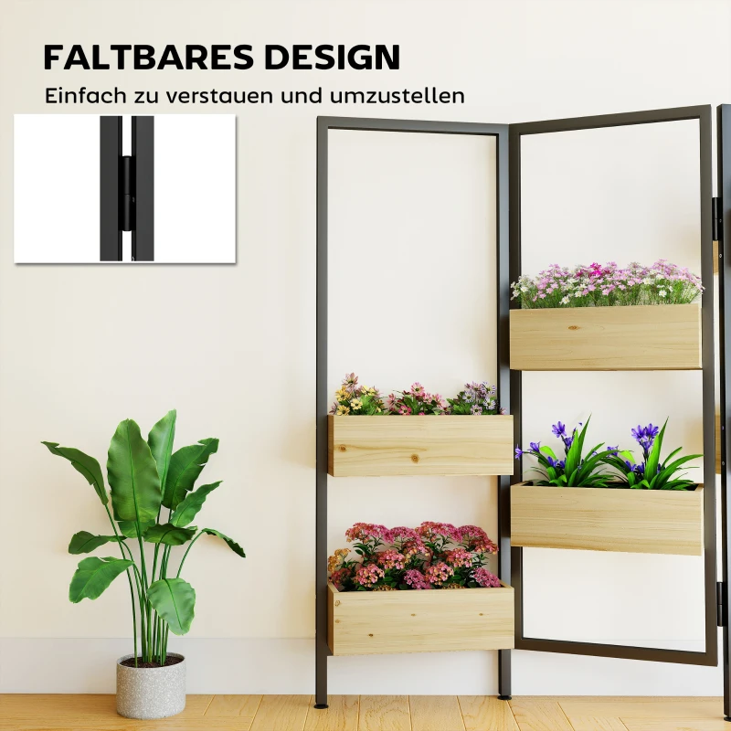 Outsunny Blumenkasten mit Sichtschutz, Hochbeet mit Klappbarem Spalier, 6 Pflanzkästen mit Ablauflöchern, Stahl