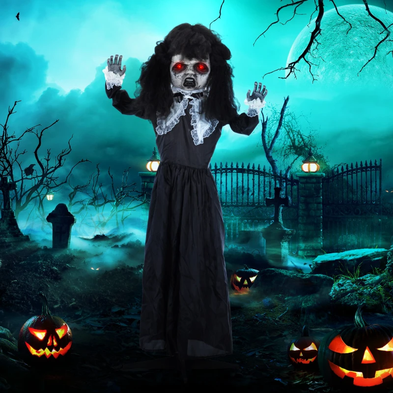 HOMCOM Horrorpuppe, Helloweendeko, gruselige Stimme & Musik, rote Augen, beweglich, 160 cm(m-10)