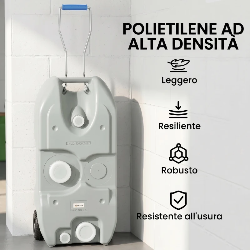 Outsunny Serbatoio per Acqua da Campeggio 40L con Ruote e Maniglia Regolabile, Tubo e Rubinetto Inclusi, Grigio