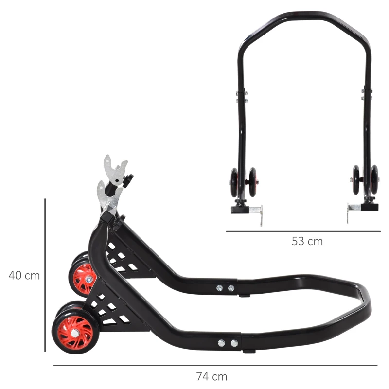 DURHAND Cavalletto Alzamoto Posteriore Universale e Regolabile Cavalletto Spostamoto per Moto Sportive Fino 200kg Nero