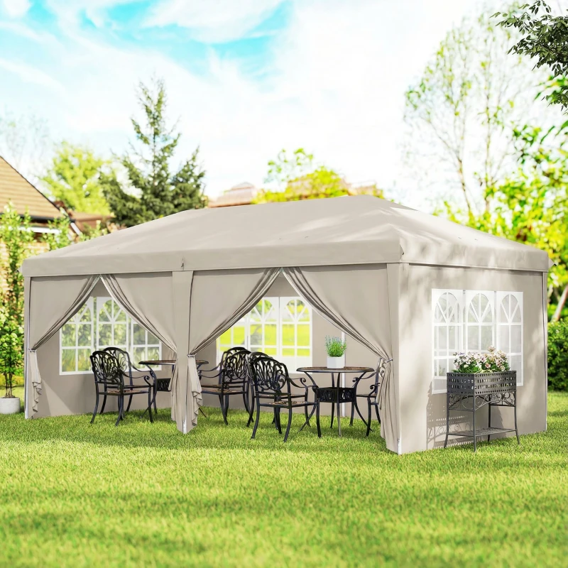 Outsunny Tonnelle de jardin exterieur 6x3m tonnelle pliante avec Parois Anti UV Hauteur Réglable avec Sac de Transport beige