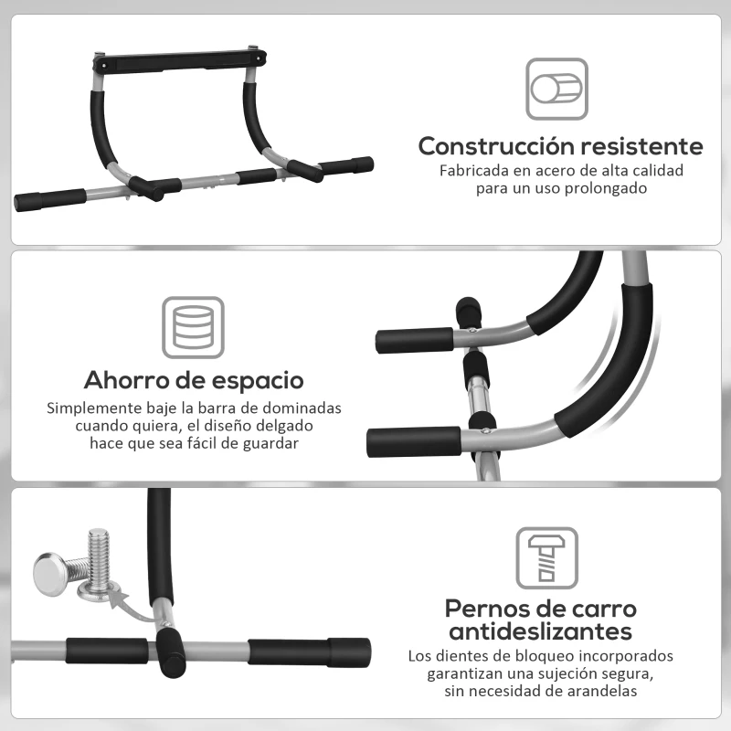 HOMCOM Barra de Dominadas en Techo Barra para hacer Dominadas Barra de Tracción para Entrenamiento Carga 110kg 92x40x17cm Negro