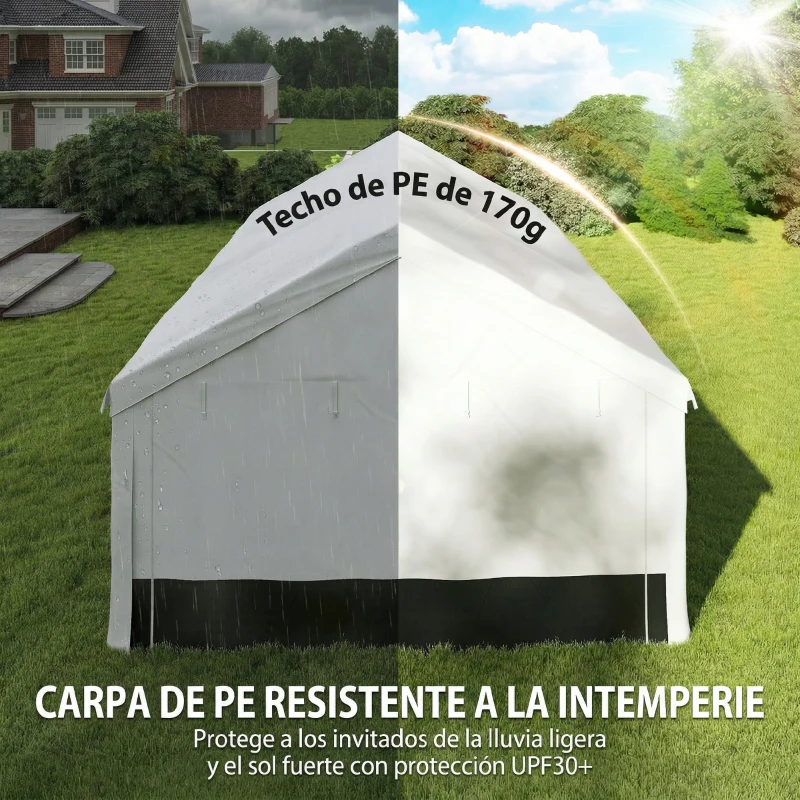 Outsunny Carpa para Fiestas 4x6 m Carpa de Jardín con Paredes Extraíbles 2 Puertas y Ventanas UPF30+ para Boda Gris y Blanco