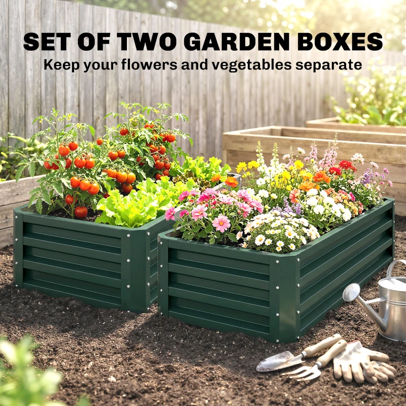 Outsunny Set of Two 110 x 65cm Steel Planter Boxes - Green