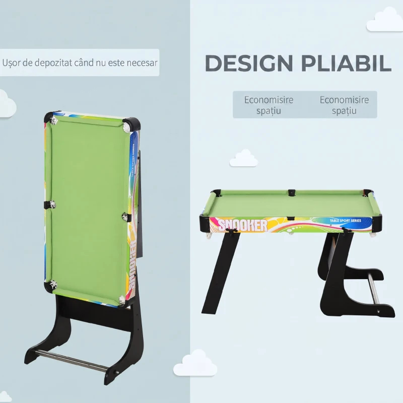 HOMCOM Masă de Joc 4 în 1 Pliabilă pentru Fotbal de Masă, Biliard, Air Hockey și Ping Pong, din MDF și Plastic