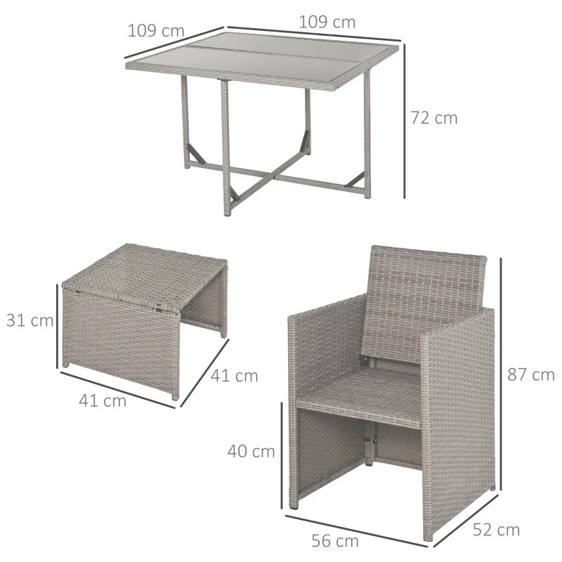 Outsunny Set Mobili da Giardino Esterno Tavolo con 4 Sedie 4 Poggiapiedi 9pz Rattan Grigio