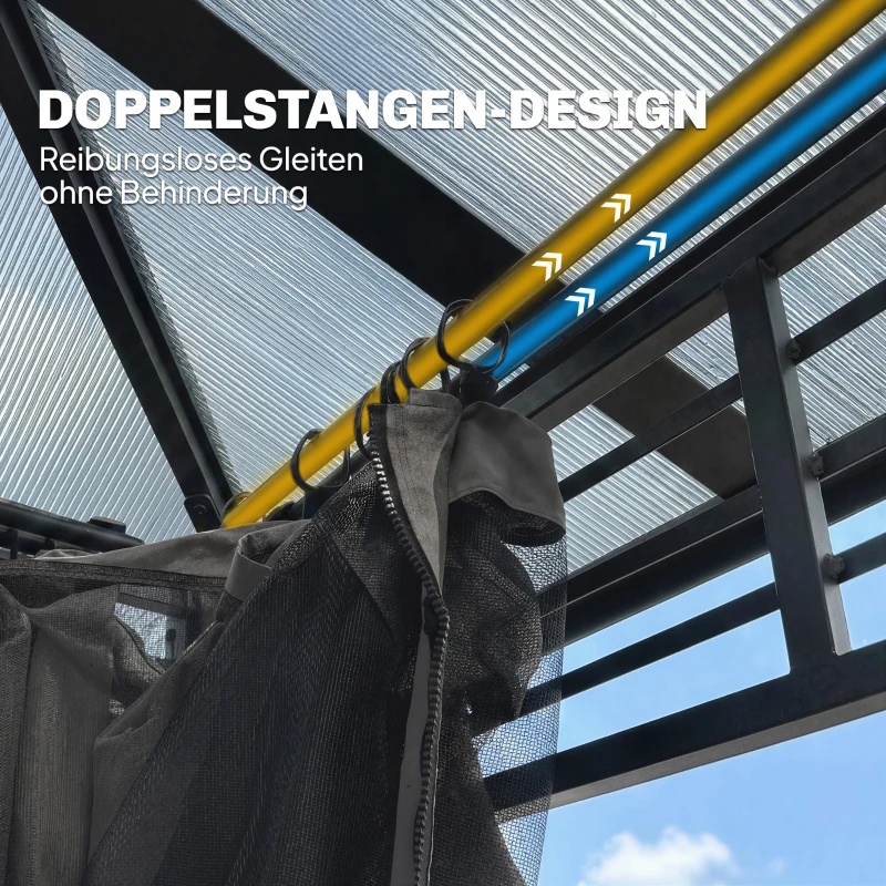 Outsunny Gartenpavillon ca. 3,6x3m Aluminium Pavillon mit 6 mm Polycarbonat-Doppeldach Moskitonetz 4 Seitenteile Dunkelgrau