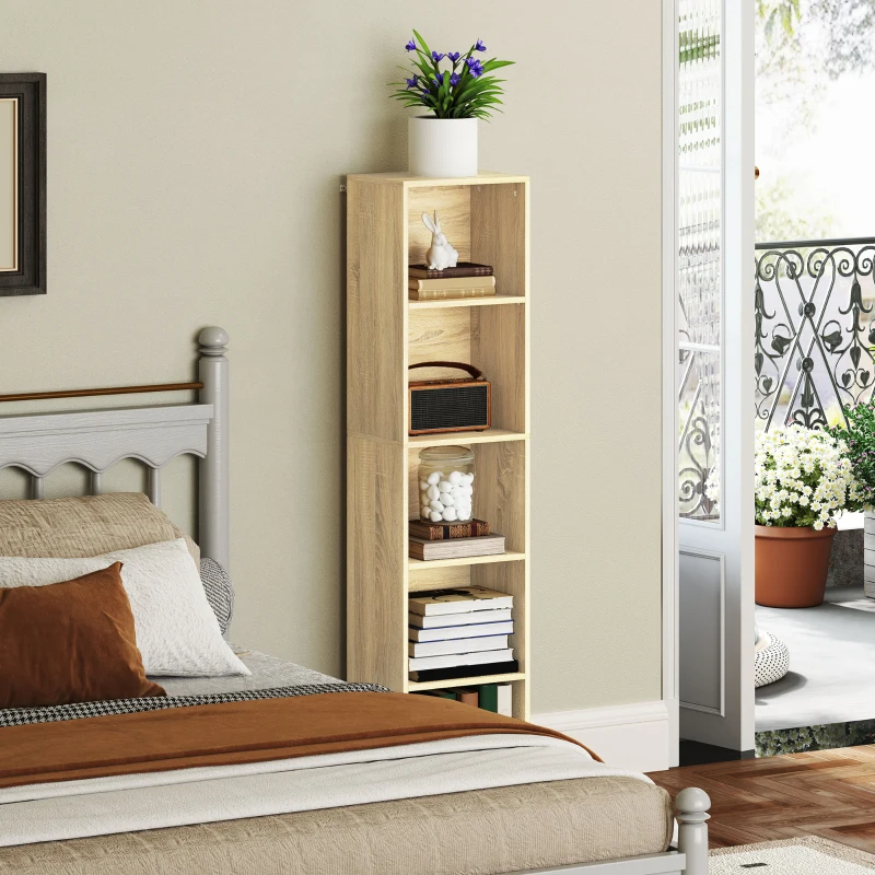 HOMCOM Bibliothèque étagère de rangement 5 niveaux avec étagères réglables pour salon, chambre, bureau, 30x24x133,5cm, naturel