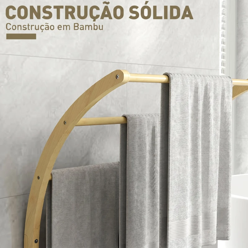 HOMCOM Toalheiro de Pé em Bambu com 3 Barras e Prateleira de Arrumação para Casa de Banho e Lavandaria 50x29x84 cm Natural