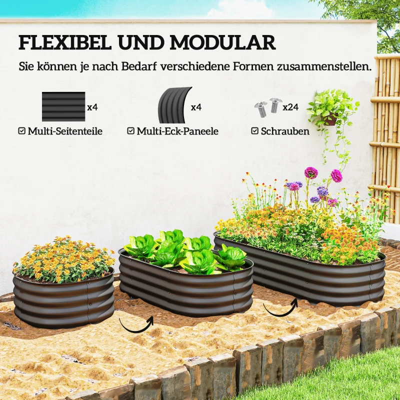 Outsunny Hochbeet Pflanzenbeet, modulares Hochbett, geschützte Kanten, Design ohne Boden,  150 x 62 x 30 cm, Dunkelgrau