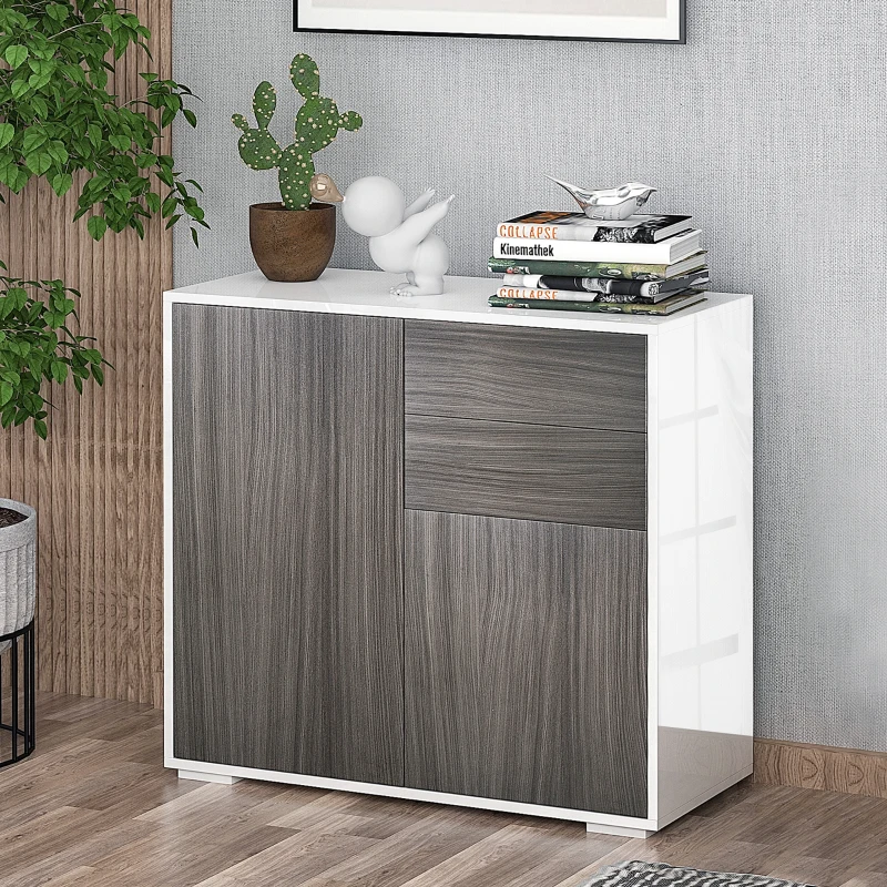 HOMCOM Meuble de rangement buffet commode armoire de rangement avec 2 tiroirs et 2 placards à portes, étagères réglables, pour salon, cuisine, chambre, 79 x 36 x 74 cm gris