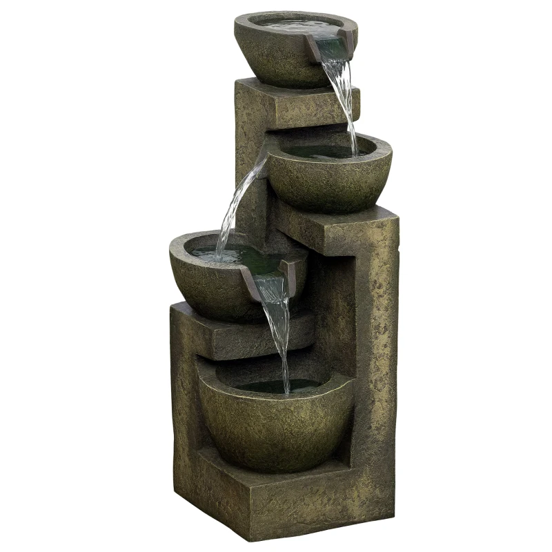 Outsunny Springbrunnen, 3 Einstellungen, wetterbeständig, 25 cm x 24 cm x 60 cm, Grau