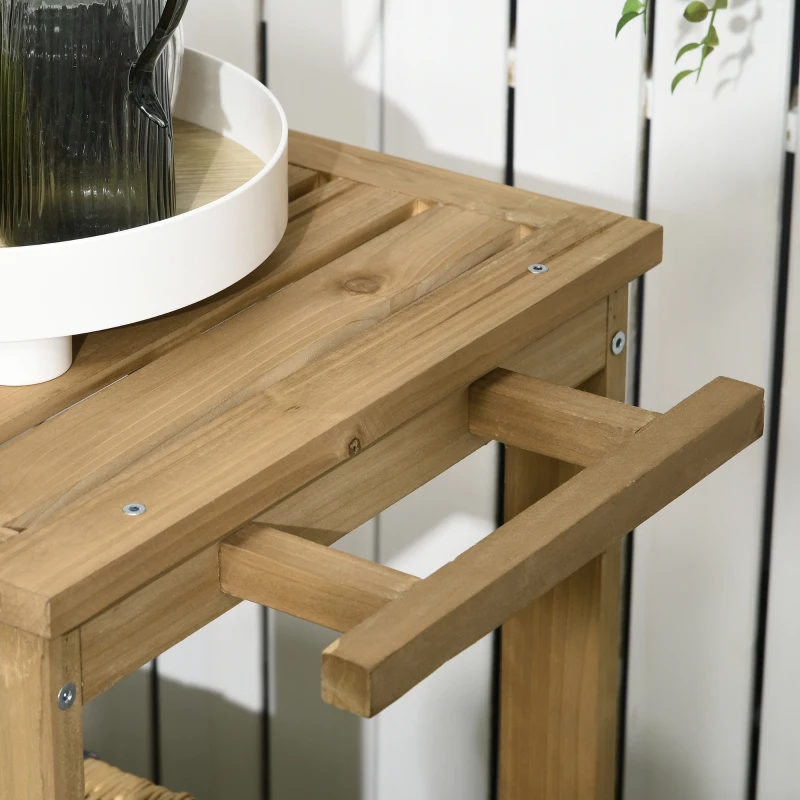 Outsunny Carrello Portavivande da Giardino in Legno con 2 Ripiani e Portabottiglie, 95x47x74 cm, Color Legno