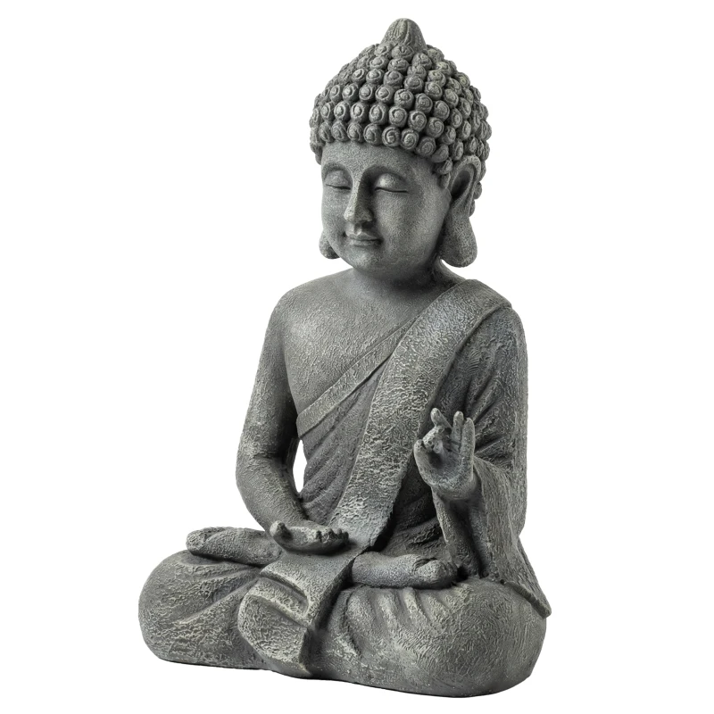 Outsunny Statue de Jardin, Sculpture de Bouddha Assis en Oxyde de Magnésium, Décoration Spirituelle 32 x 23 x 51 cm, Gris Foncé