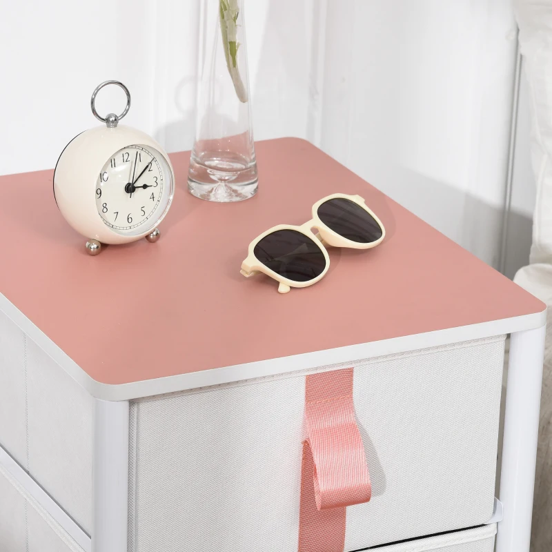 HOMCOM Bedroom Chest of Drawers, Cloth Organizer Unit with Fabric Drawers and Steel Frame, 3 Drawer Dresser, Pink