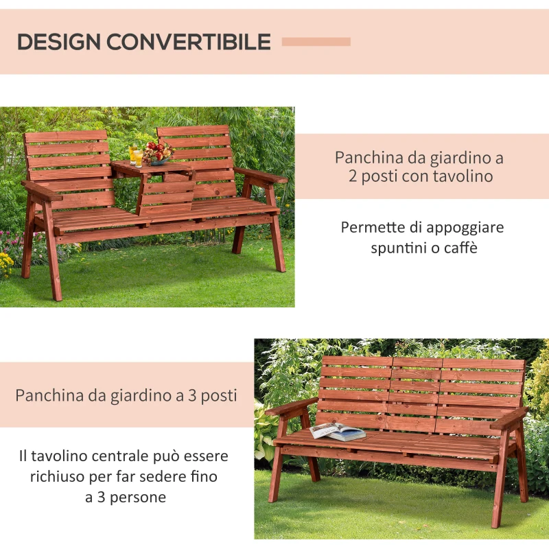 Outsunny Panchina Esterni Legno Abete 2/3 Posti, Convertibile 160x68x92cm