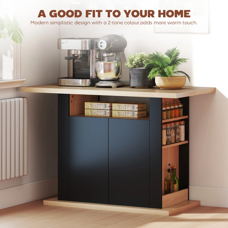 HOMCOM Kitchen Island with Spice Rack, Kitchen Storage with Large Tabletop for 4 People, Adjustable Shelves Black & Natural