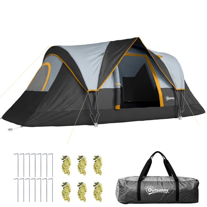 Outsunny Tente de camping familiale 5 pers. - tente tunelle ventilée - grande porte + 2 fenêtres gris clair