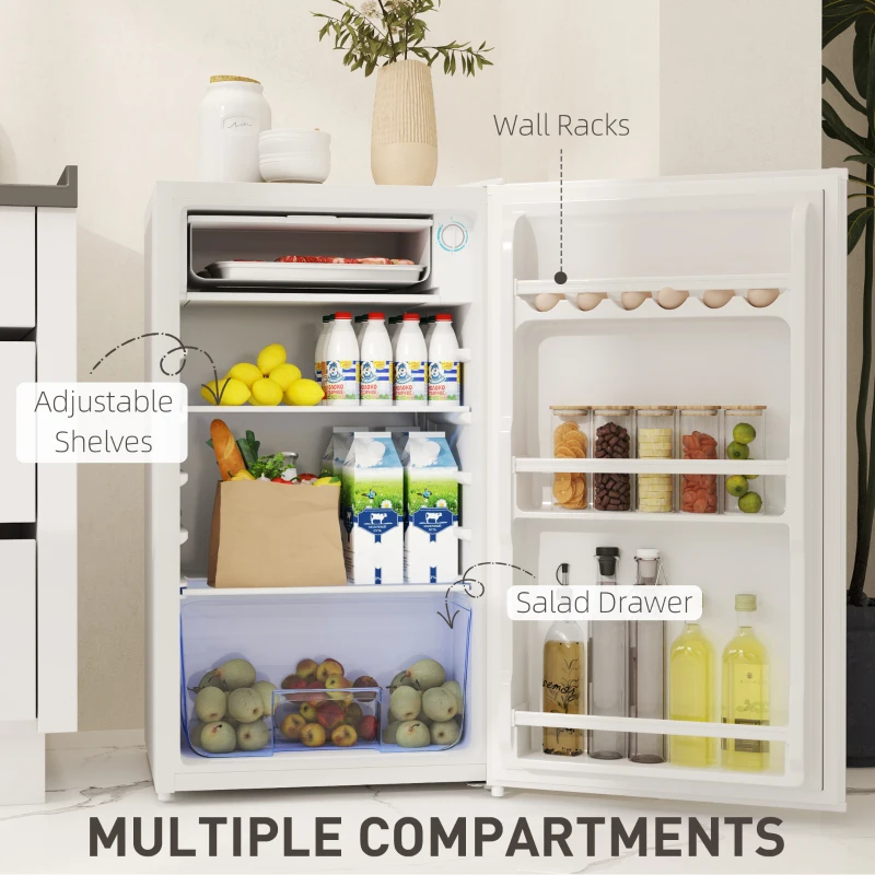 HOMCOM 91L Freestanding Under-Counter Fridge with Lock - White