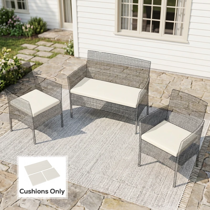 Outsunny Outdoor Seat Cushion Pads for Rattan Furniture, 3 PCs Garden Furniture Cushions, Cream White
