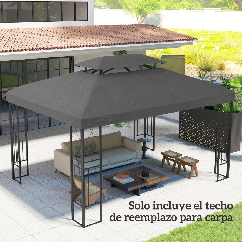 Outsunny Toldo de Recambio 4x3 m con Techo Doble Orificios de Drenaje y Protección UV Solo Toldo NO Incluye Marco Gris Oscuro