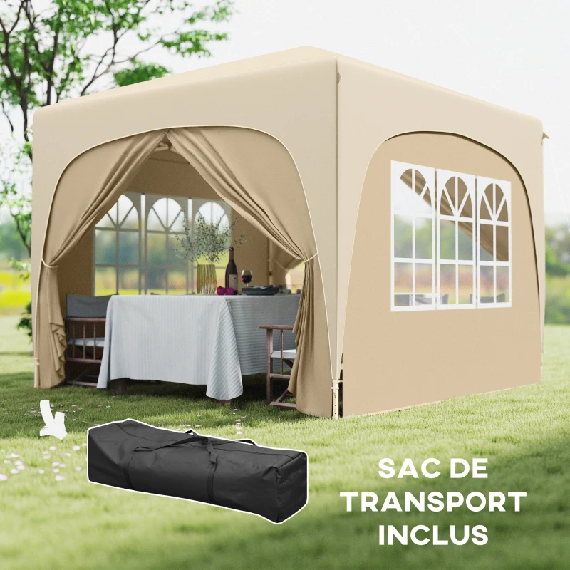 Outsunny Tonnelle Barnum Tente de réception Pliante 3 x 3 x 2,73 m avec fenêtres + Sac de Transport Sable