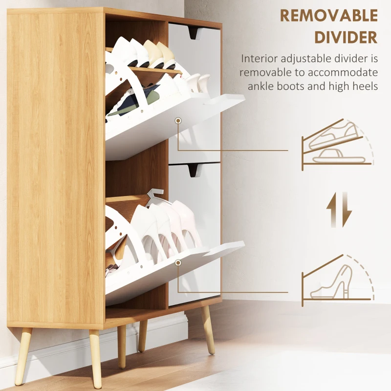 HOMCOM Shoe Storage Cabinet, 4 Flip Drawers, Shoe Organizer for 8-16 Pairs of Shoes, Natural