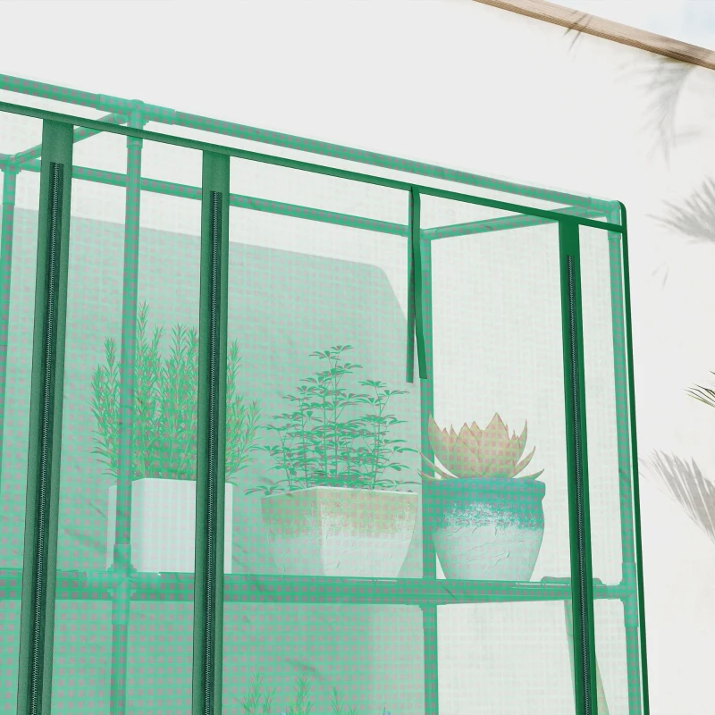 Outsunny Invernadero de Exterior de 3 Niveles con Puerta Enrollable con Cremallera 9 Estantes Cubierta de PE 215x46x151cm Verde