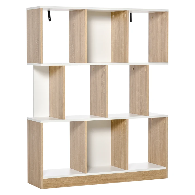 HOMCOM Bücherregal Standregal Büroregal Aktenregal für Büro Wohnzimmer Arbeitszimmer Spanplatte Natur+Weiß 100 x 27 x 124 cm