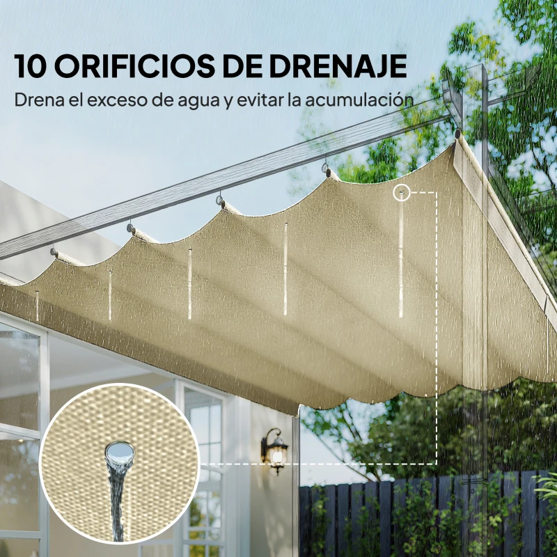 Outsunny Cubierta para Techo Retráctil de 3,5x2,6m para Pérgola 4x3 Tela de Repuesto con 10 Orificios de Drenaje Crema