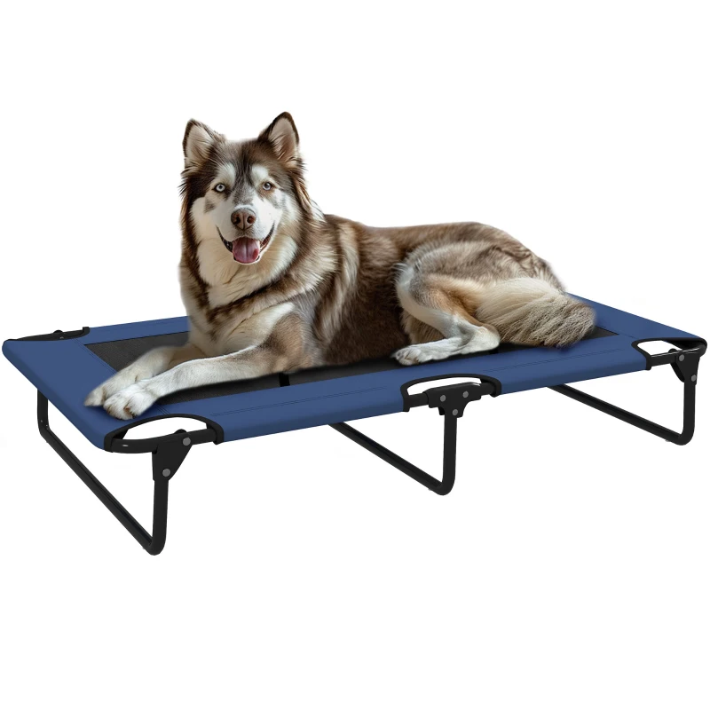 PawHut Lit surélevé pour chiens pliable rafraîchissant, lit de camp pour animaux en maille respirante 107x61x20cm bleu foncé