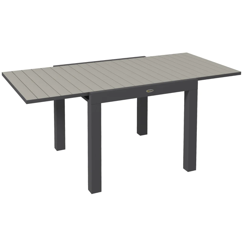 Outsunny Masă de Grădină Extensibilă pentru 4-6 Persoane cu Blat cu Șipci, din Aluminiu, 81/162x80x75 cm, Gri