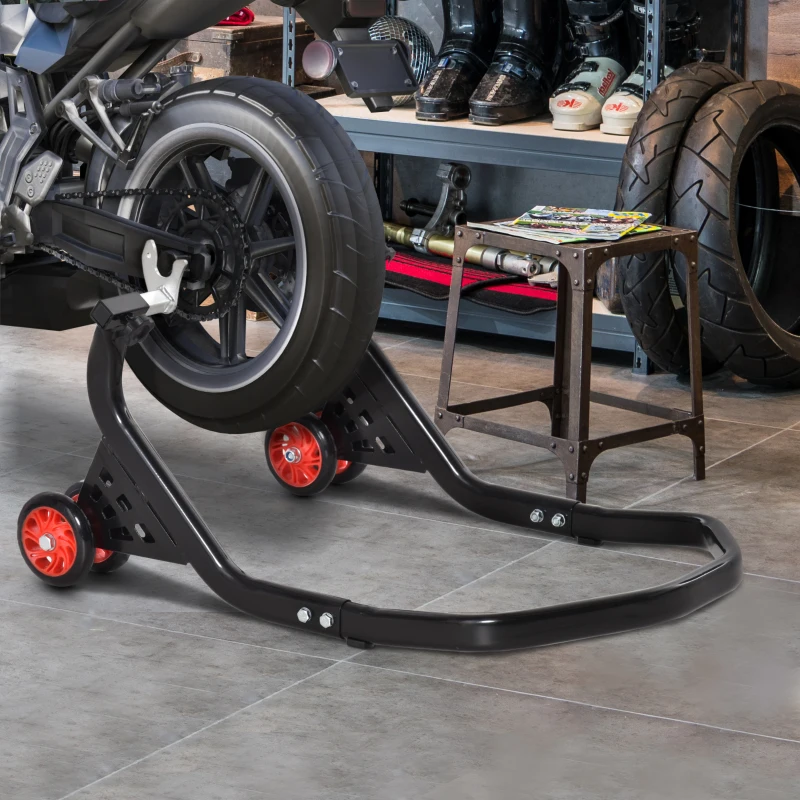 DURHAND Cavalletto Alzamoto Posteriore Universale e Regolabile Cavalletto Spostamoto per Moto Sportive Fino 200kg Nero