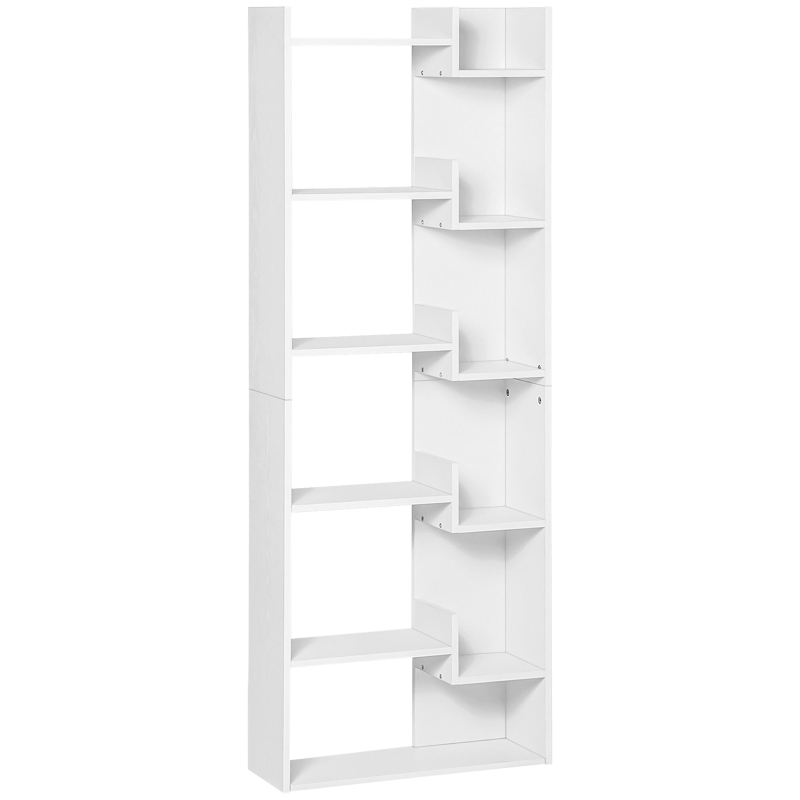 HOMCOM Estantería de 6 Niveles Librería Vertical de Forma Irregular Diseño Moderno Sistema Antivuelco 60x21x162,5 cm Blanco
