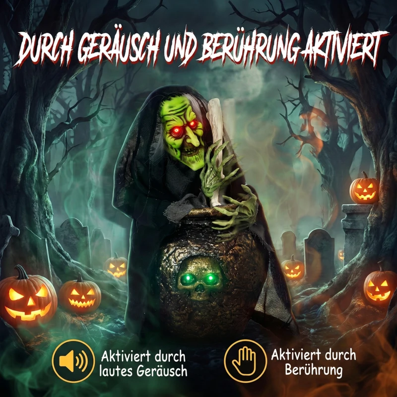 HOMCOM Geanimeerde Halloween-tafelheks met lachgeluid, verlichte ogen en geluid-/aanraakactivatie