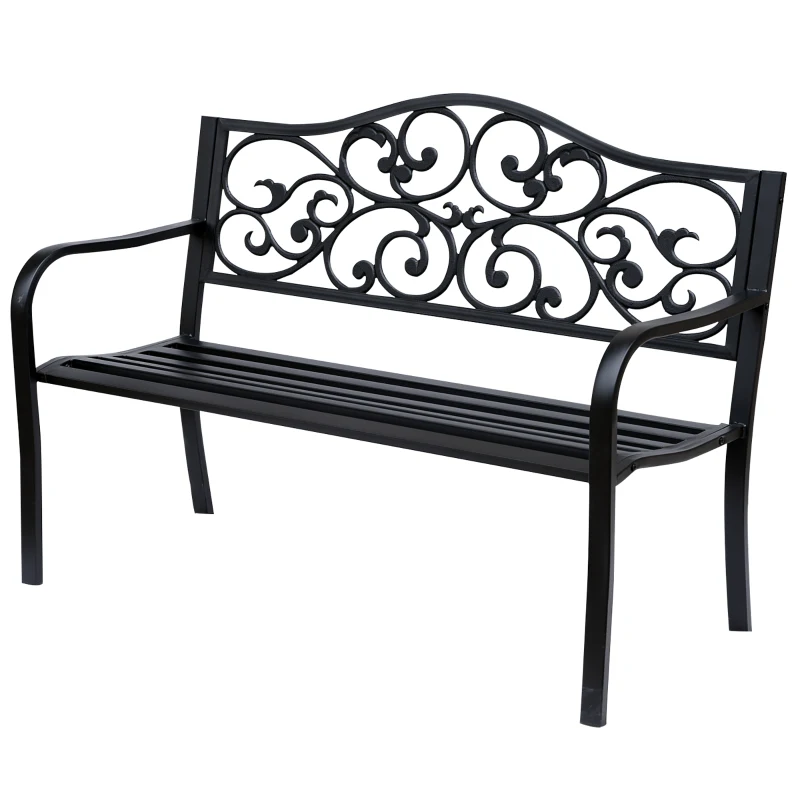 Outsunny 2-Sitzer Gartenbank Parkbank mit ausziehbarem Tisch Sitzbank Bank 240kg belastbar Terrassenbank mit Rücken- & Armlehnen Gartenmöbel für Terrasse, Garten Außenbereich 150x58,5x90 cm Schwarz