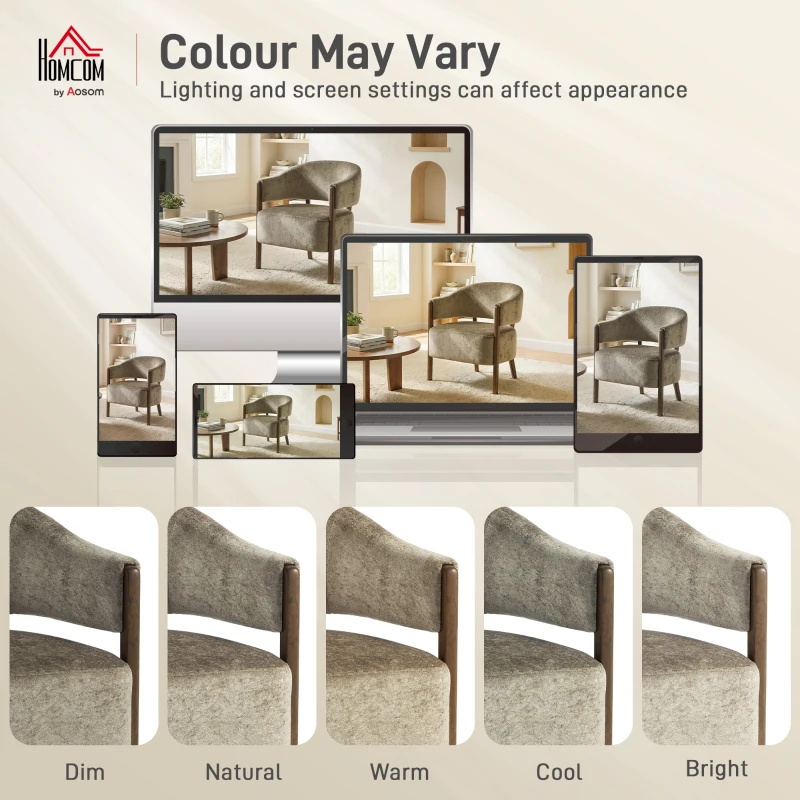 HOMCOM Accent Chair, Upholstered Tub Chair with Solid Wood Frame and Legs, Light Brown