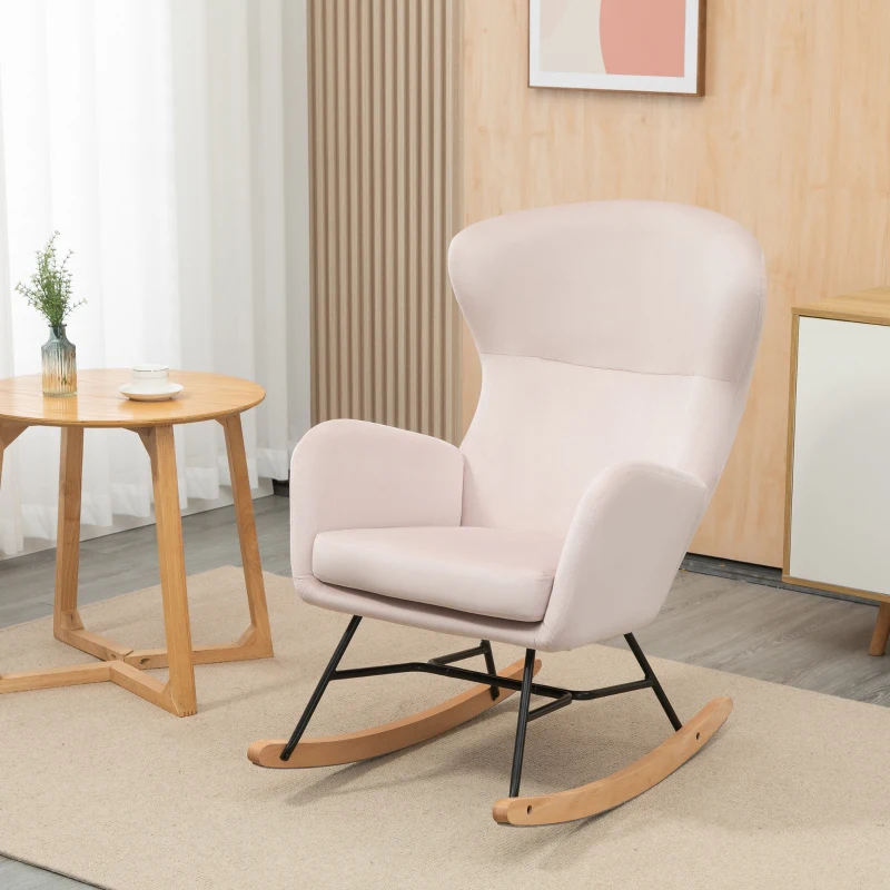 HOMCOM Silla Mecedora Tapizada en Terciopelo Sillón Balancín Relax con Asiento Acolchado y Reposabrazos 65x87x102cm Rosa
